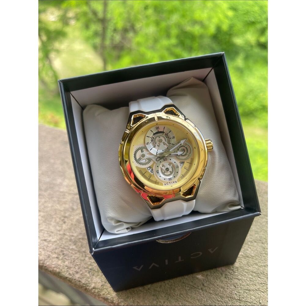 Ativa Men’s Gold and White Skeleton Dial Sport Watch (ACW9349-010)